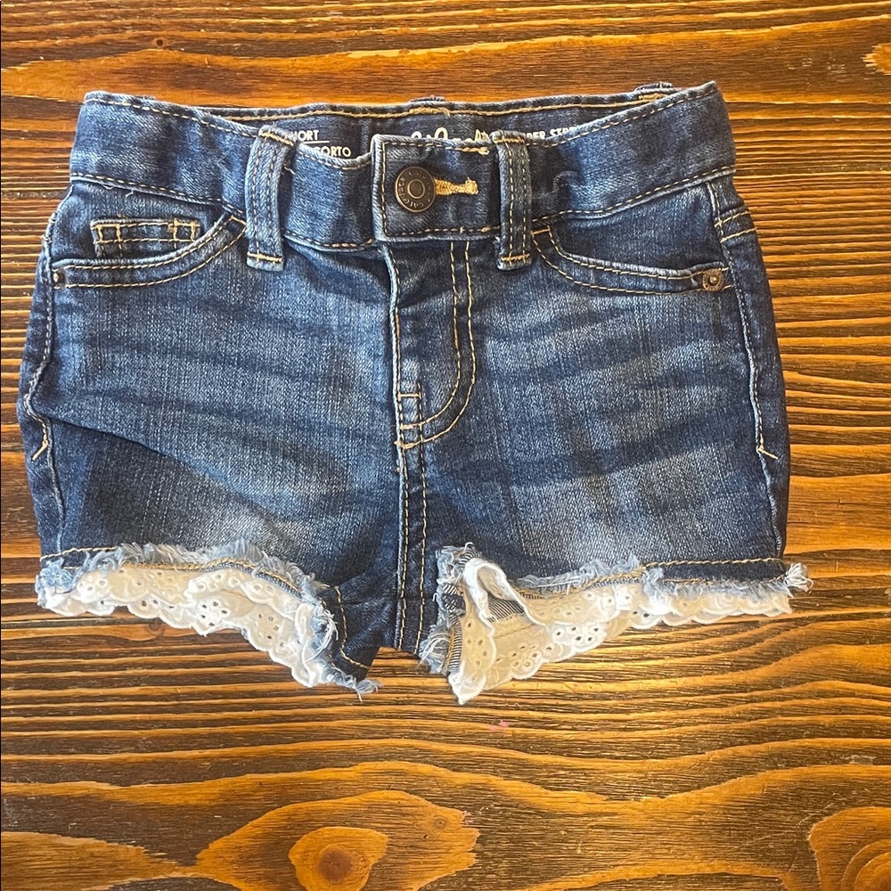 Cat & Jack Dark Blue Denim Shorts with White Lace Trim